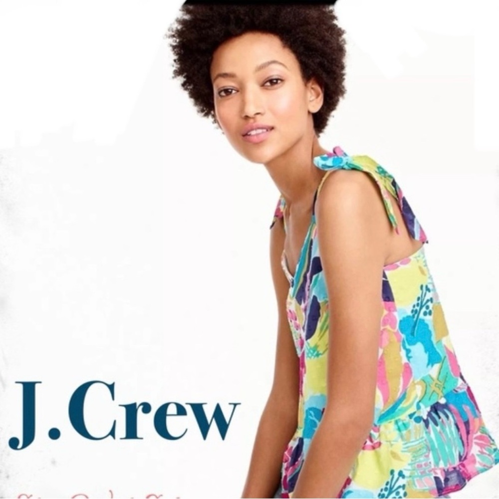 J. CREW Shoulder Tie Peplum Top in Seaside Floral Size 14